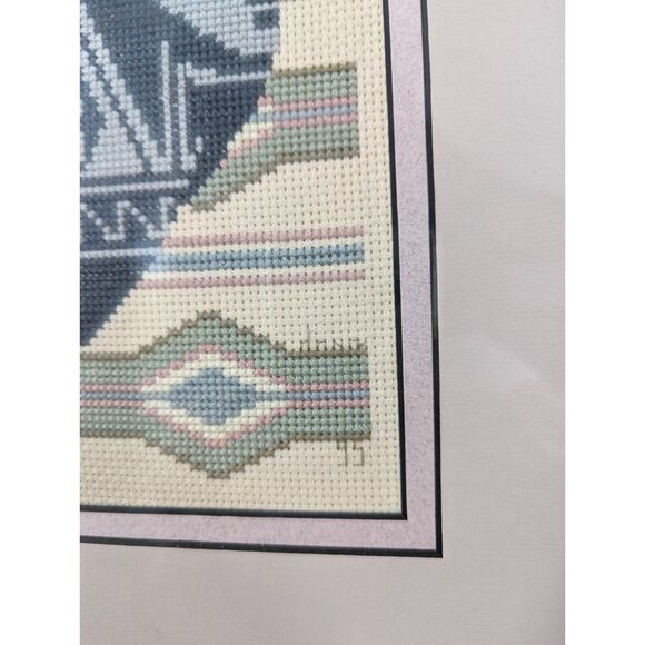 Vintage 90s Handmade Native American Indian Needlepoint Artwork Southwest Modern - Picture 3 of 7